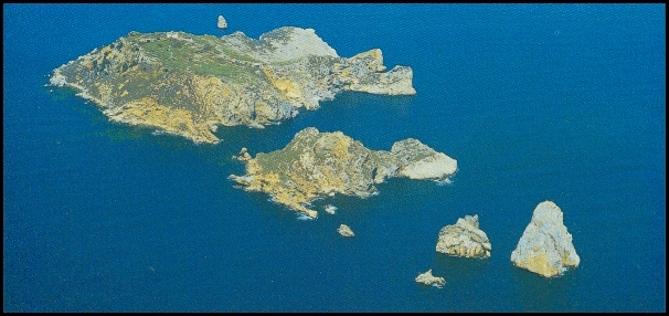 Vue aérienne de l'archipel des îles MEDES (129040 octets)